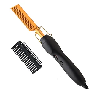 Electric Hot Comb Hair Straightener Heat Pressing Comb Ceramic Curling Flat Iron Curlers Designed Hair Hot Comb,Portable Anti-Scald Wigs Beard Hair Straightener Press Comb for Travel and Home Use