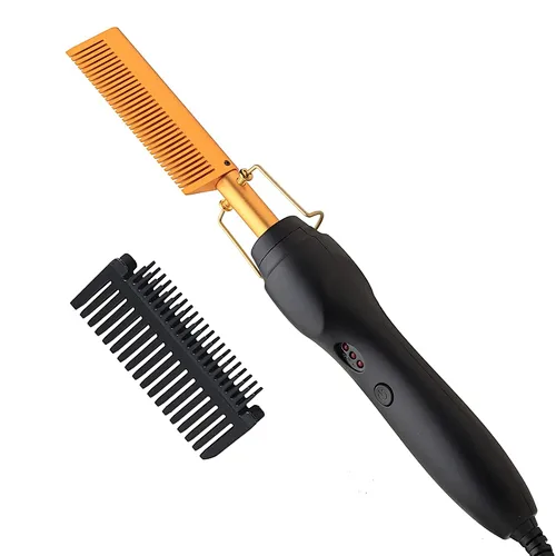 Electric Hot Comb Hair Straightener Heat Pressing Comb Ceramic Curling Flat Iron Curlers Designed Hair Hot Comb,Portable Anti-Scald Wigs Beard Hair Straightener Press Comb for Travel and Home Use